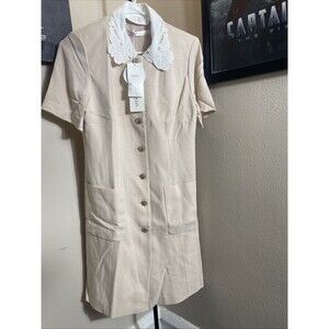 Goelia Mini Dress with Detachable Lace Collar Womens Size 4 Front Button Closure